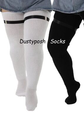 Long Thigh High Loose Socks Cozy Over Knee Black White Blue Queen Plus Unisex